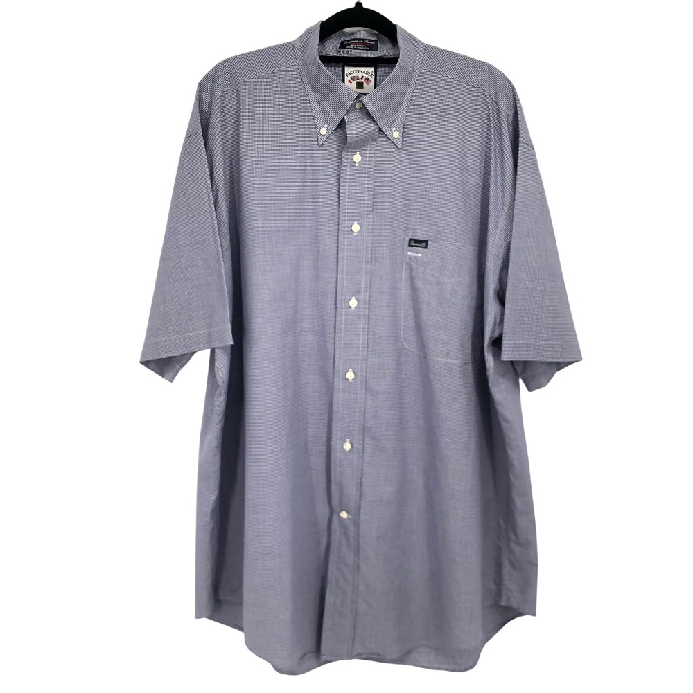 Faconnable Blue Gingham Button‎ Down Shirt Men's L Short Sleeve French Style